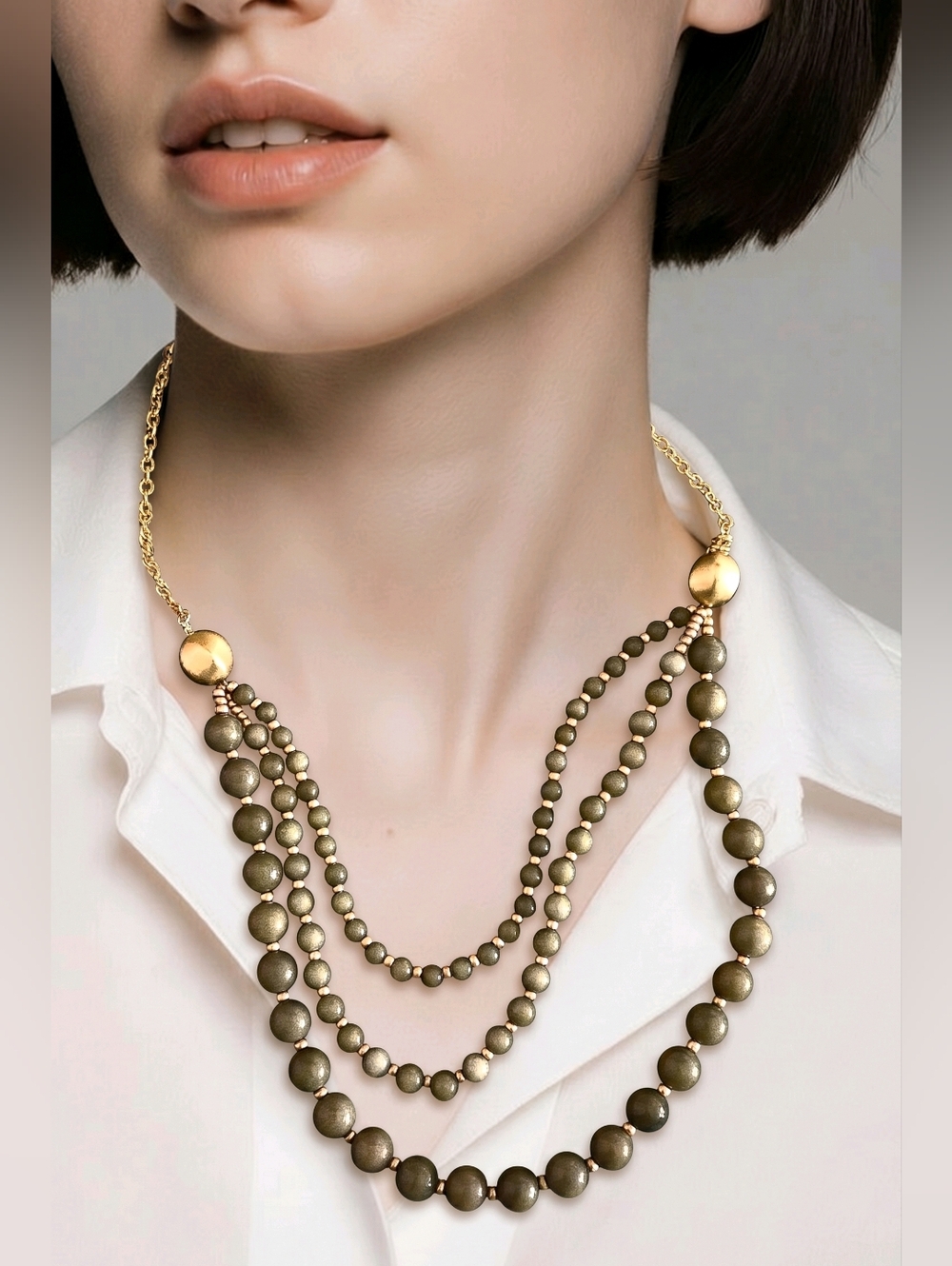 LYDELL NYC Bold Chunky Olive Beaded Necklace Vintage Unworn